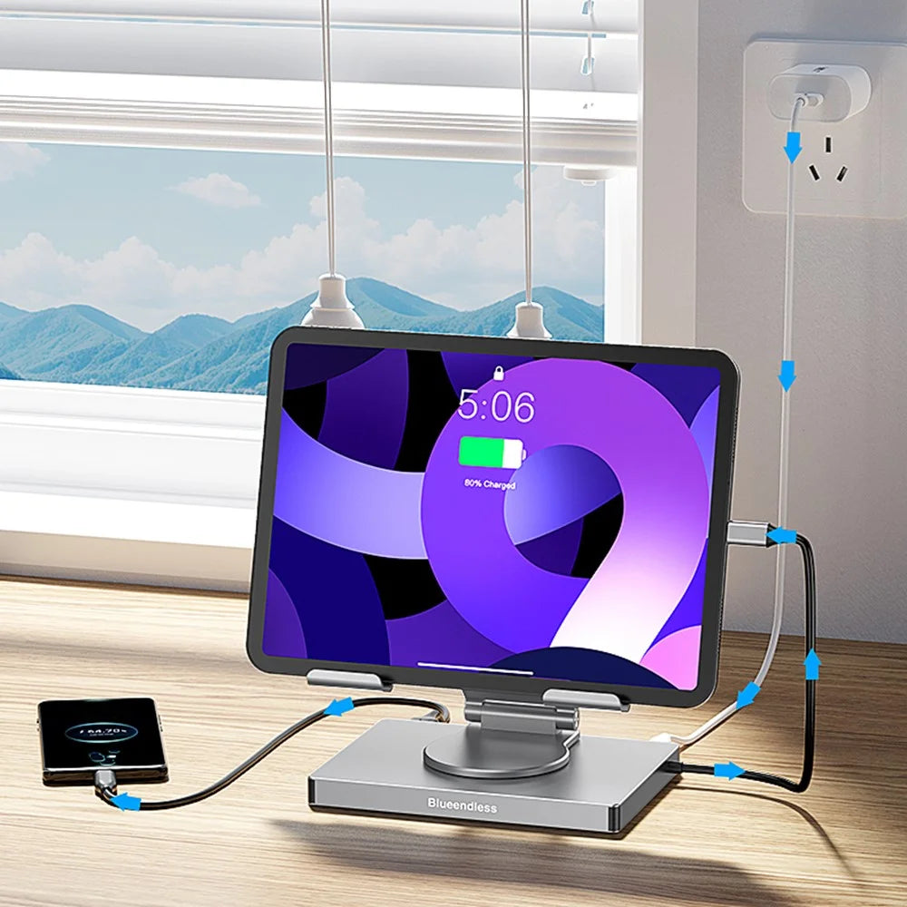 BLUEENDLESS ST706A 7 in 1 Type-C Hub with 360 Degree Rotating Adjustable Tablet Stand Holder - Grey - 5