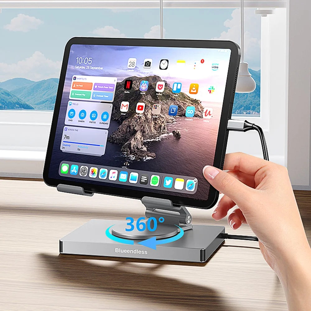 BLUEENDLESS ST706A 7 in 1 Type-C Hub with 360 Degree Rotating Adjustable Tablet Stand Holder - Grey - 6