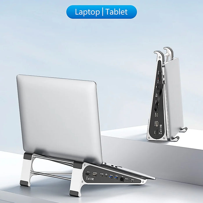 BLUEENDLESS ST809 8 in 1 Laptop Stand Type-C Hub with DP 1.2 + RJ45 + 4K 60Hz HD + PD 100W + 2 USB 3.0 + TF Card Reader - Silver Grey - 2