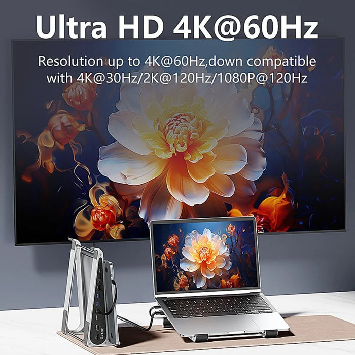 BLUEENDLESS ST809 8 in 1 Laptop Stand Type-C Hub with DP 1.2 + RJ45 + 4K 60Hz HD + PD 100W + 2 USB 3.0 + TF Card Reader - Silver Grey - 4