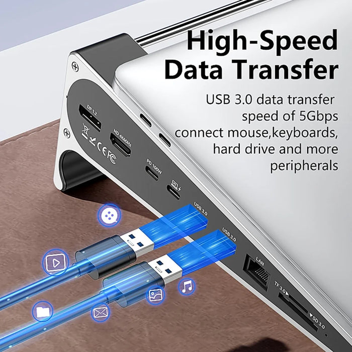 BLUEENDLESS ST809 8 in 1 Laptop Stand Type-C Hub with DP 1.2 + RJ45 + 4K 60Hz HD + PD 100W + 2 USB 3.0 + TF Card Reader - Silver Grey - 6