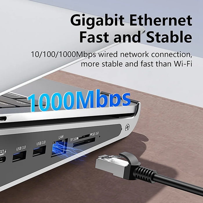BLUEENDLESS ST809 8 in 1 Laptop Stand Type-C Hub with DP 1.2 + RJ45 + 4K 60Hz HD + PD 100W + 2 USB 3.0 + TF Card Reader - Silver Grey - 7
