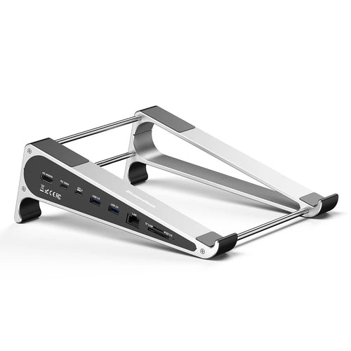 BLUEENDLESS ST709 7 in 1 Laptop Stand Riser Type-C Hub with RJ45 + 4K 60Hz HD + PD 100W + 2 USB 3.0 + TF Card Reader - Silver Grey - 1