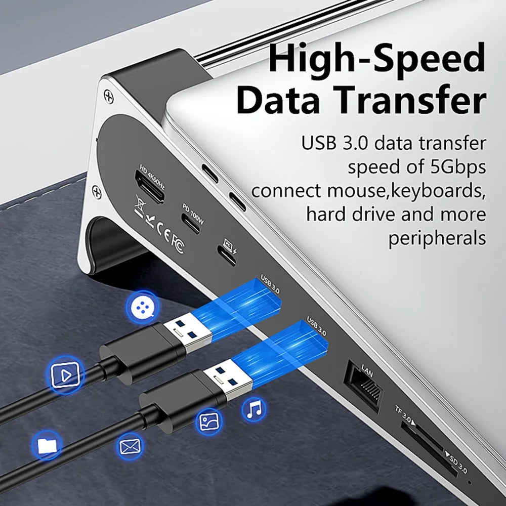 BLUEENDLESS ST709 7 in 1 Laptop Stand Riser Type-C Hub with RJ45 + 4K 60Hz HD + PD 100W + 2 USB 3.0 + TF Card Reader - Silver Grey - 6