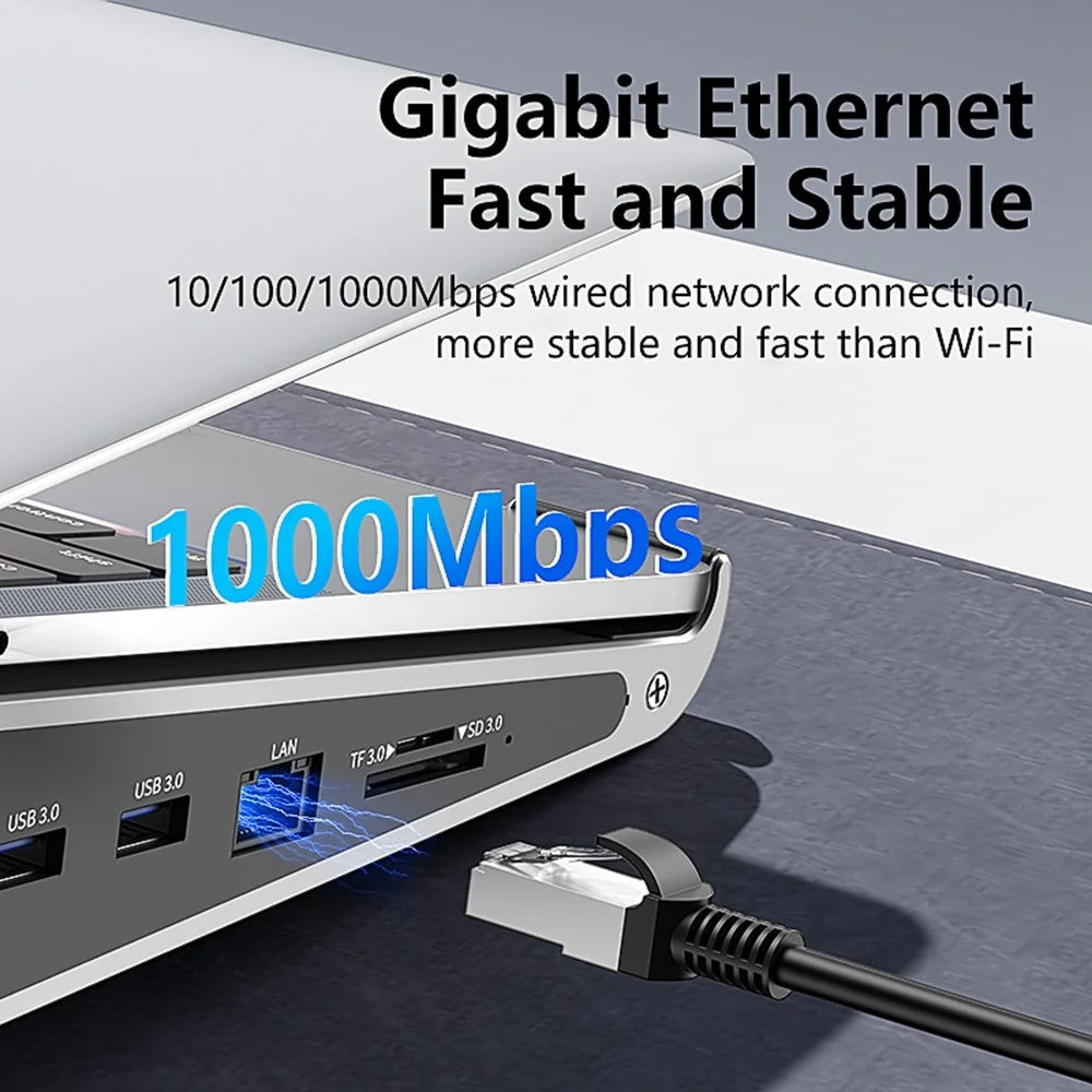 BLUEENDLESS ST709 7 in 1 Laptop Stand Riser Type-C Hub with RJ45 + 4K 60Hz HD + PD 100W + 2 USB 3.0 + TF Card Reader - Silver Grey - 7