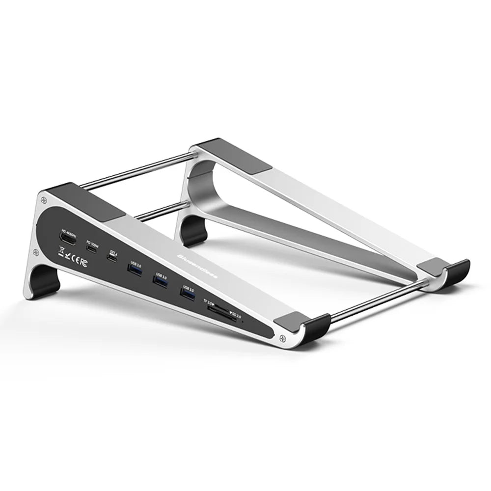 BLUEENDLESS ST708 7 in 1 Laptop Stand Riser Type-C Hub with 4K 60Hz HD + PD 100W + 3 USB 3.0 + TF Card Reader - Silver Grey - 1