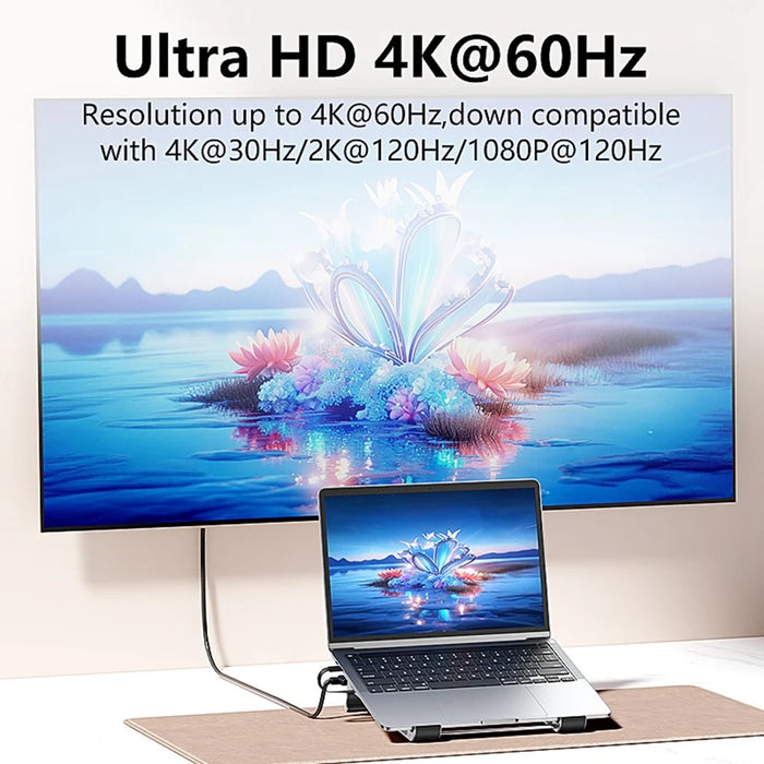 BLUEENDLESS ST708 7 in 1 Laptop Stand Riser Type-C Hub with 4K 60Hz HD + PD 100W + 3 USB 3.0 + TF Card Reader - Silver Grey - 3