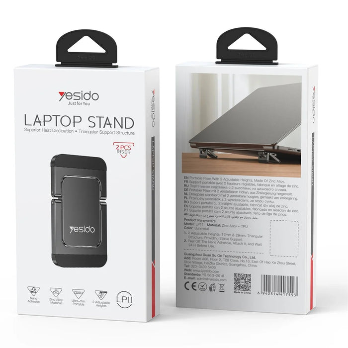 YESIDO LP11 2Pcs Laptop Riser Stand Zinc Alloy Adjustable Height Cooling Stand for Notebook Triangular Support - Black - 7
