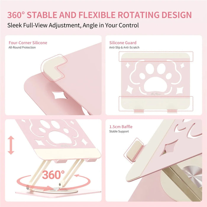 SAYROSE VZC1 360 Degree Adjustable Laptop Stand Foldable Height Adjustable Notebook Holder for 11-17.3 Inch Laptops - Pink - 6