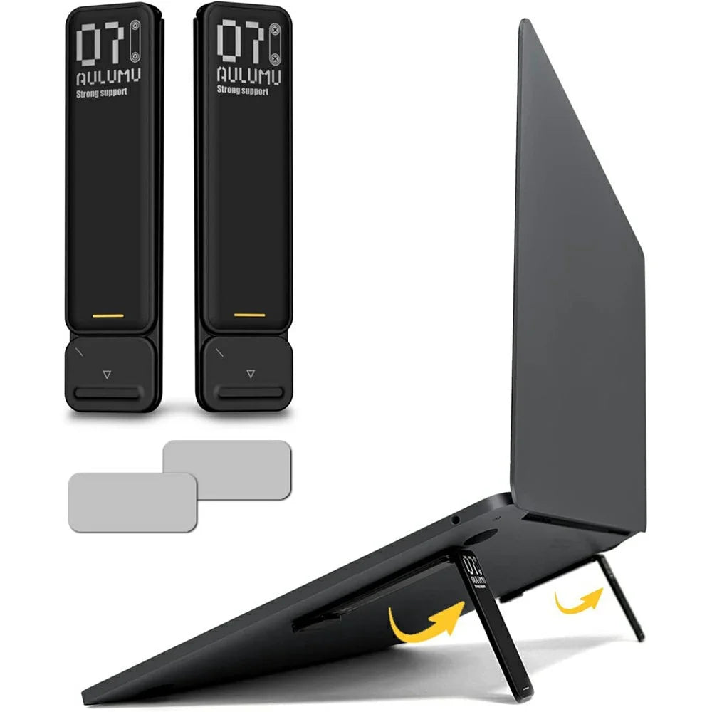 AULUMU G07 2Pcs / Set Ultra Slim Laptop Riser Stand PU Leather + Zinc Alloy Spring Pop-Up Notebook Holder - Black - 1
