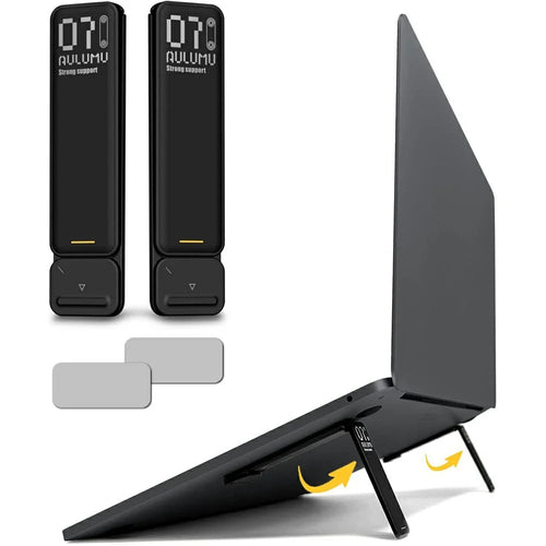 AULUMU G07 2Pcs / Set Ultra Slim Laptop Riser Stand PU Leather + Zinc Alloy Spring Pop-Up Notebook Holder - Black - 1