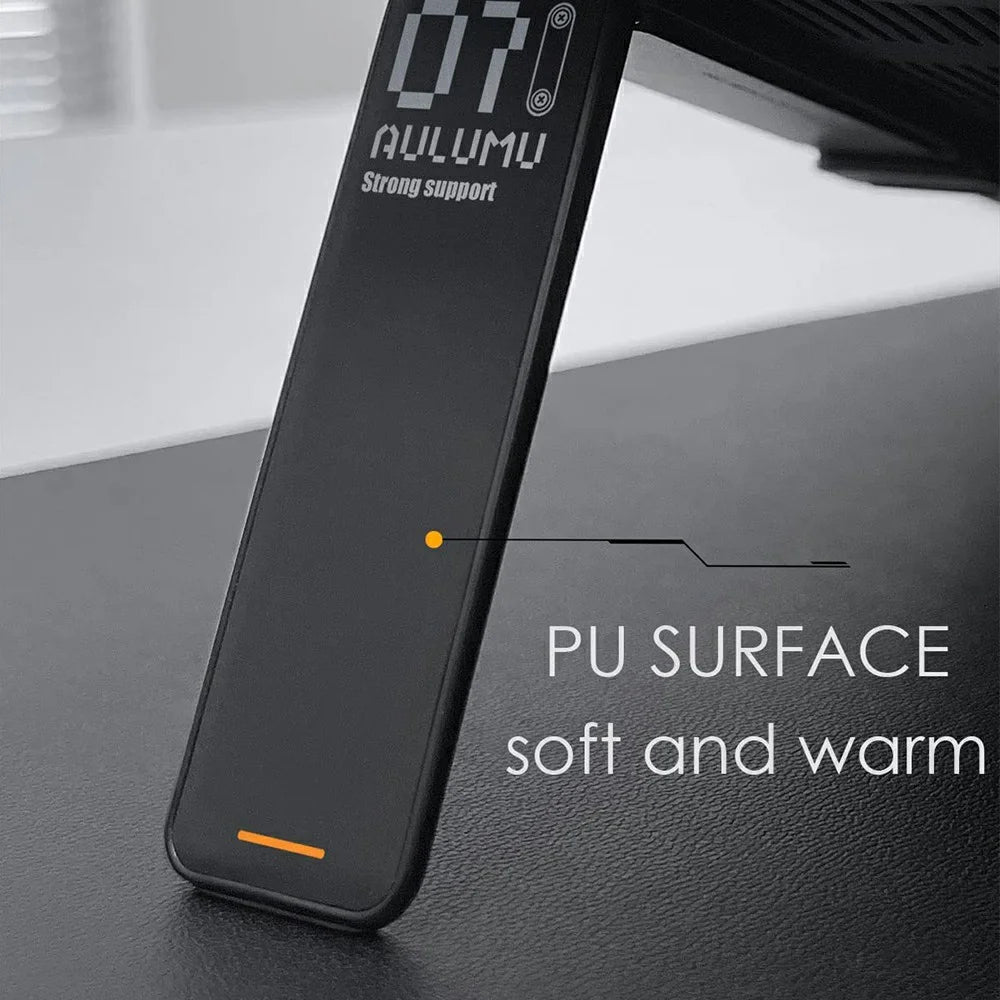 AULUMU G07 2Pcs / Set Ultra Slim Laptop Riser Stand PU Leather + Zinc Alloy Spring Pop-Up Notebook Holder - Black - 6