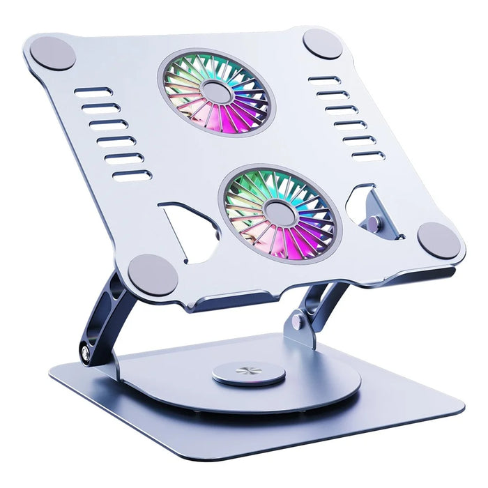 R-JUST HZ13-1 Laptop Bracket with Dual Cooling Fan and Colorful Light 360 Degree Rotating Height Adjustable Notebook Stand - Grey - 1