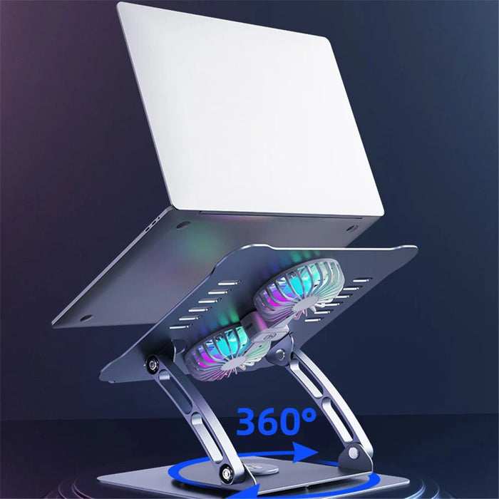 R-JUST HZ13-1 Laptop Bracket with Dual Cooling Fan and Colorful Light 360 Degree Rotating Height Adjustable Notebook Stand - Grey - 2