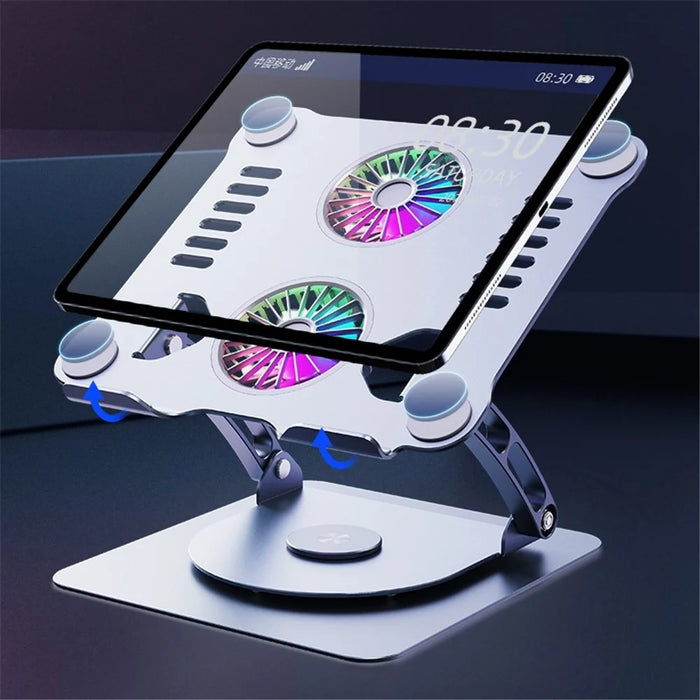 R-JUST HZ13-1 Laptop Bracket with Dual Cooling Fan and Colorful Light 360 Degree Rotating Height Adjustable Notebook Stand - Grey - 7