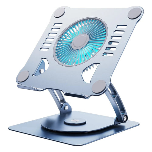 R-JUST HZ22-1 Laptop Bracket with Cooling Fan 360 Degree Rotating Height Adjustable Folding Notebook Stand - Grey - 1