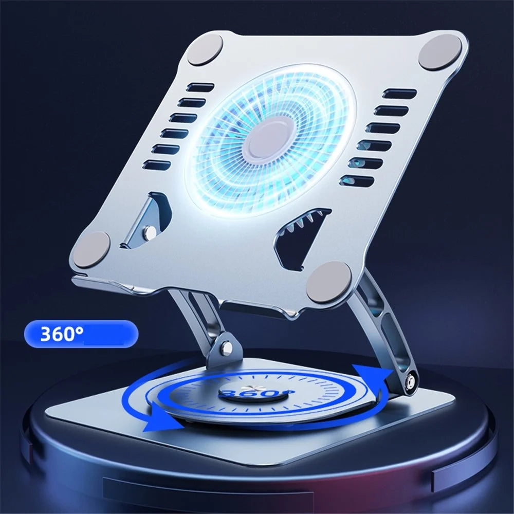 R-JUST HZ22-1 Laptop Bracket with Cooling Fan 360 Degree Rotating Height Adjustable Folding Notebook Stand - Grey - 2