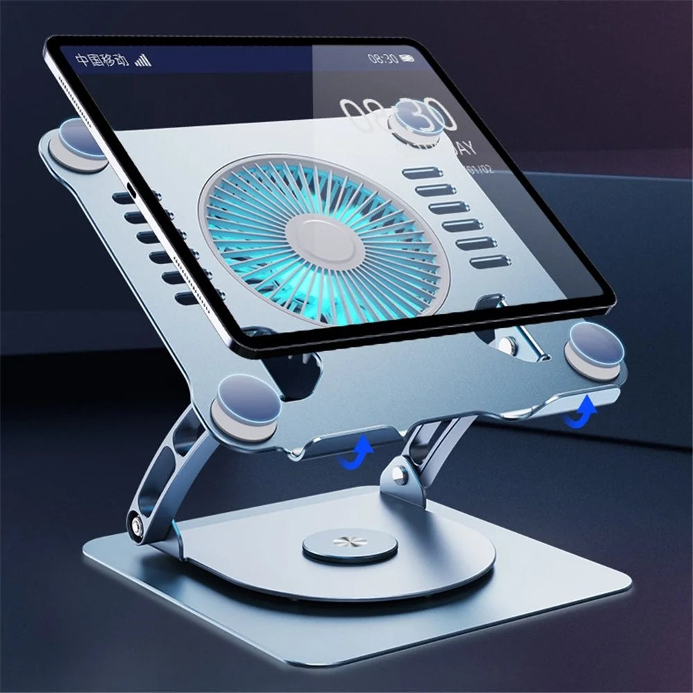 R-JUST HZ22-1 Laptop Bracket with Cooling Fan 360 Degree Rotating Height Adjustable Folding Notebook Stand - Grey - 4
