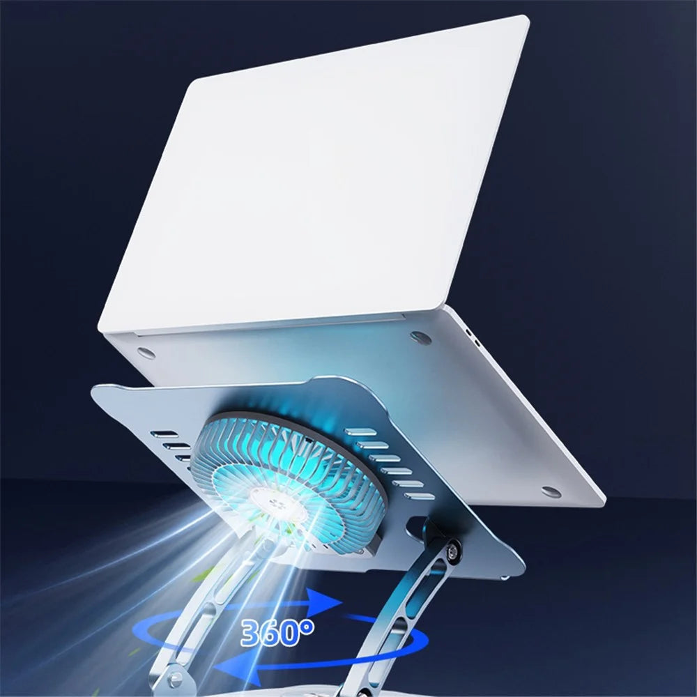 R-JUST HZ22-1 Laptop Bracket with Cooling Fan 360 Degree Rotating Height Adjustable Folding Notebook Stand - Grey - 5