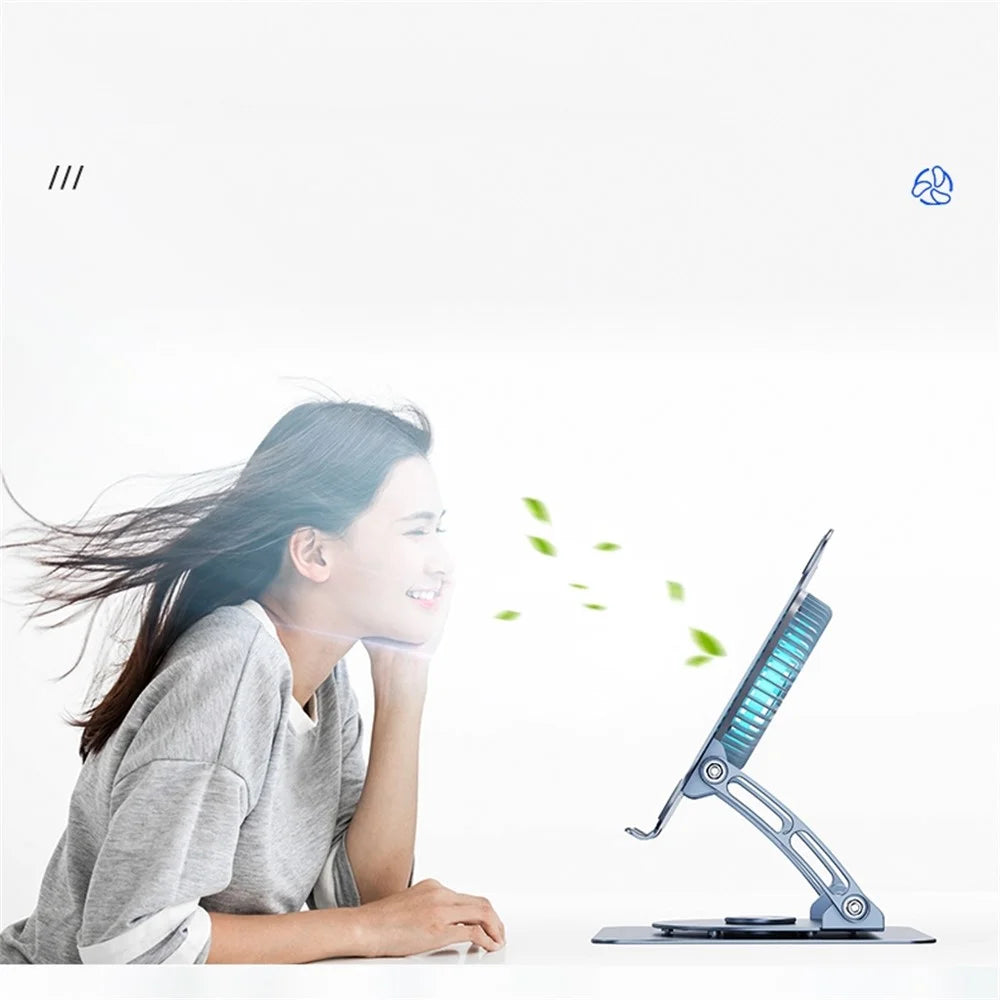 R-JUST HZ22-1 Laptop Bracket with Cooling Fan 360 Degree Rotating Height Adjustable Folding Notebook Stand - Grey - 7