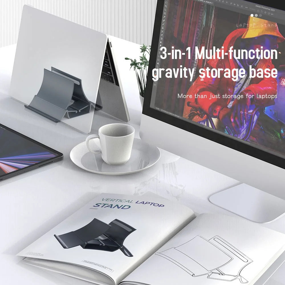 R-JUST BJ16 Notebook Vertical Storage Base Aluminum Alloy Desktop Laptop Holder Stand - Grey - 3