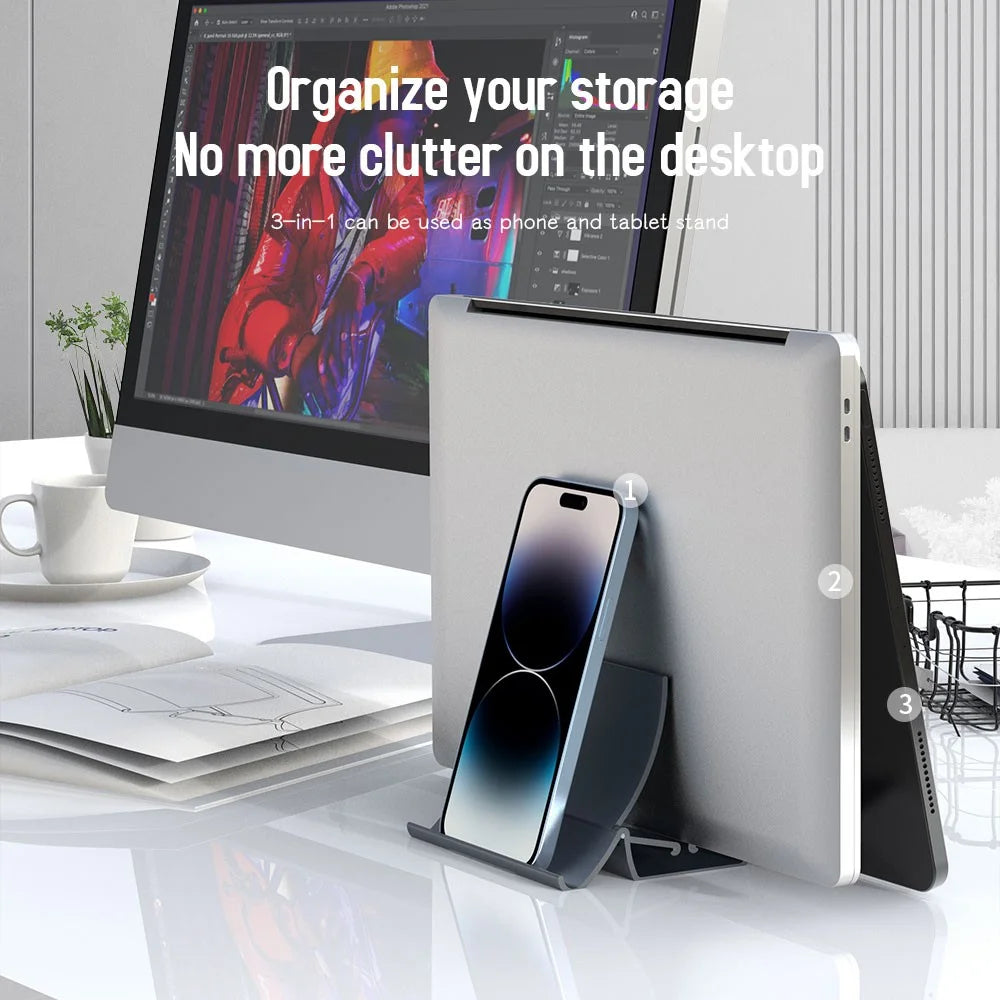 R-JUST BJ16 Notebook Vertical Storage Base Aluminum Alloy Desktop Laptop Holder Stand - Grey - 4
