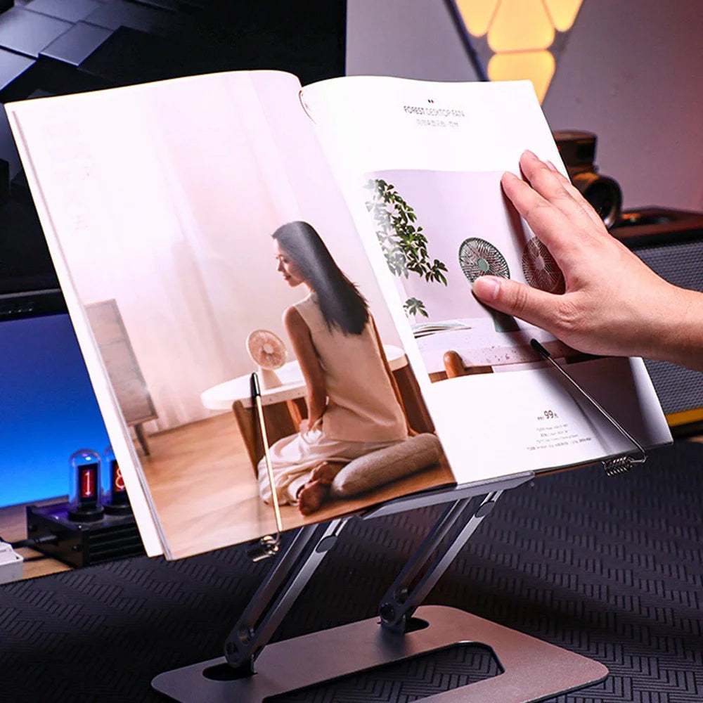 BONERUY R06 Metal Book Stand Folding Desktop Book Holder Portable Multi-Angle Adjustable Reading Stand - Burlywood - 5