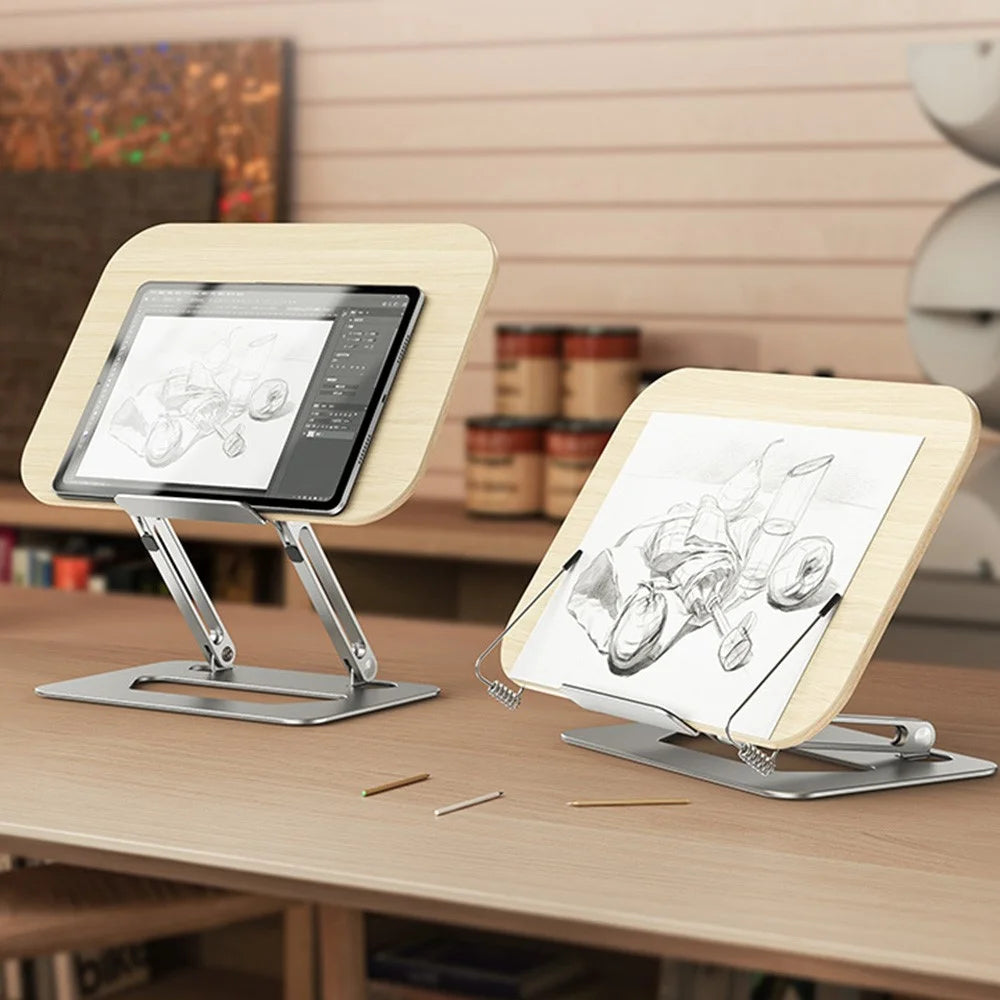BONERUY R06 Metal Book Stand Folding Desktop Book Holder Portable Multi-Angle Adjustable Reading Stand - Burlywood - 6