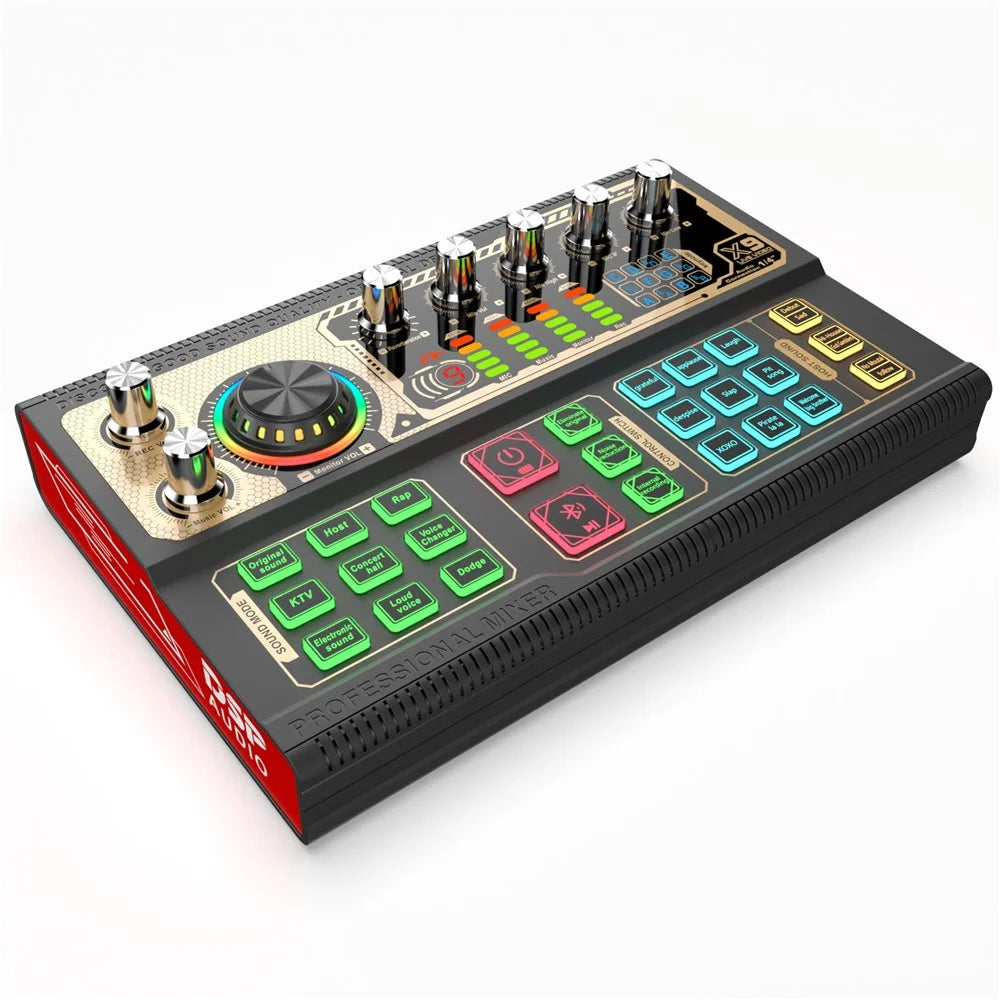 X9 Sound Card Audio Mixer Recording Device 6.35 Moving Coil Microphone Soundcard for Live Streaming Sound Card - Black - 3