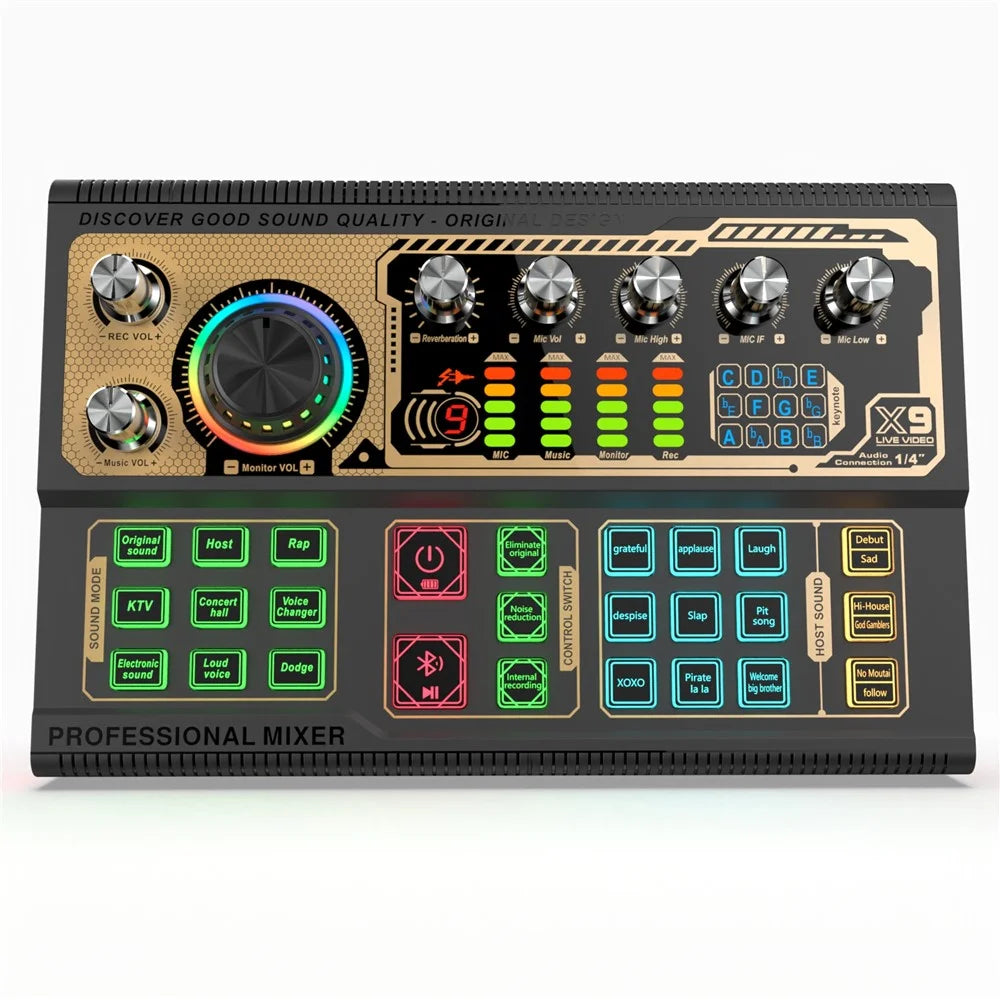 X9 Sound Card Audio Mixer Recording Device 6.35 Moving Coil Microphone Soundcard for Live Streaming Sound Card - Black - 5