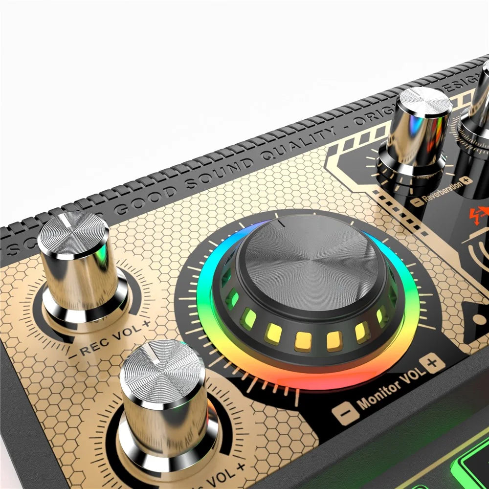 X9 Sound Card Audio Mixer Recording Device 6.35 Moving Coil Microphone Soundcard for Live Streaming Sound Card - Black - 6