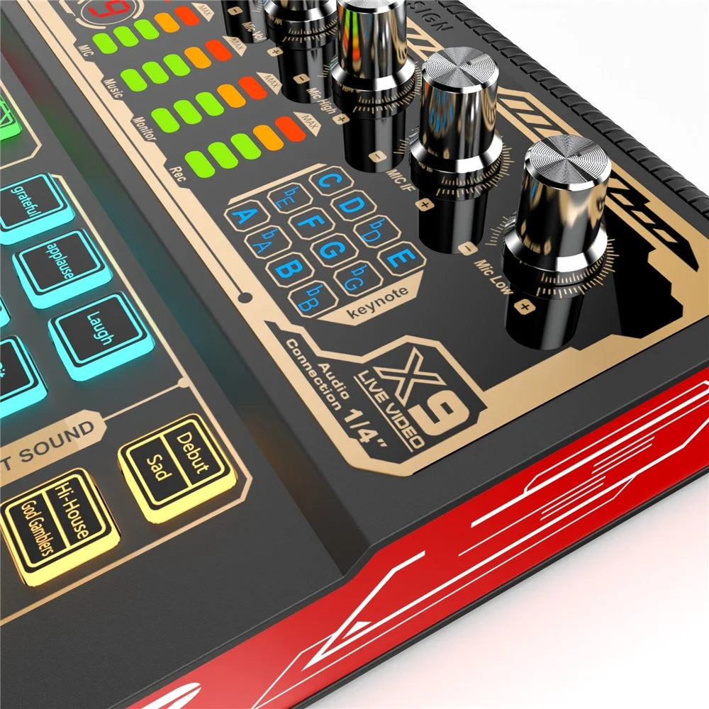 X9 Sound Card Audio Mixer Recording Device 6.35 Moving Coil Microphone Soundcard for Live Streaming Sound Card - Black - 7