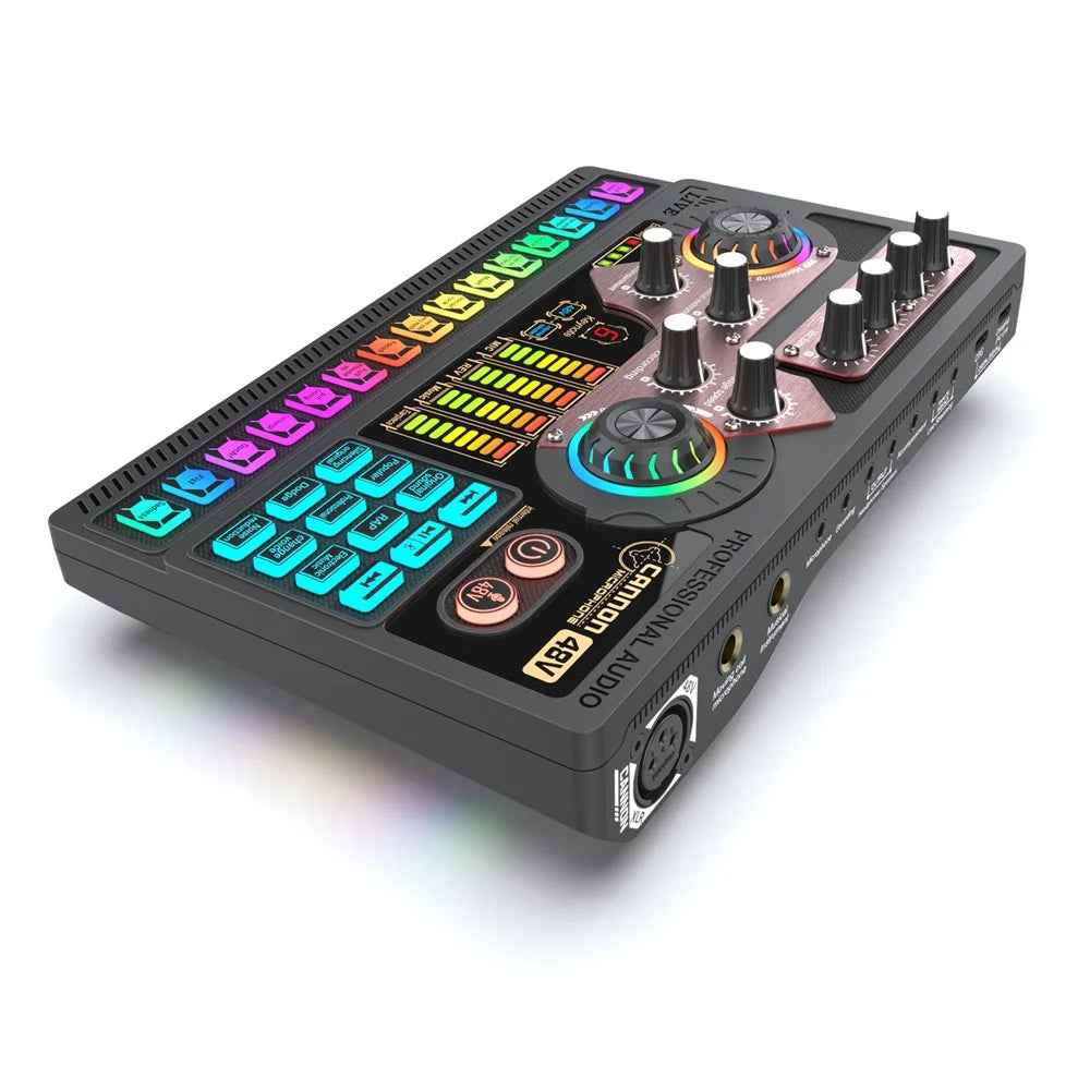 X5 Multifunctional Wireless Bluetooth-compatible Mic Sound Card 48V HiFi Recording Device Professional Soundcard Audio Mixer - Black - 1