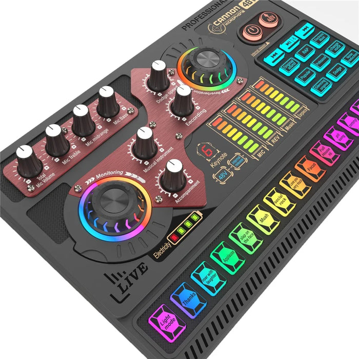X5 Multifunctional Wireless Bluetooth-compatible Mic Sound Card 48V HiFi Recording Device Professional Soundcard Audio Mixer - Black - 6