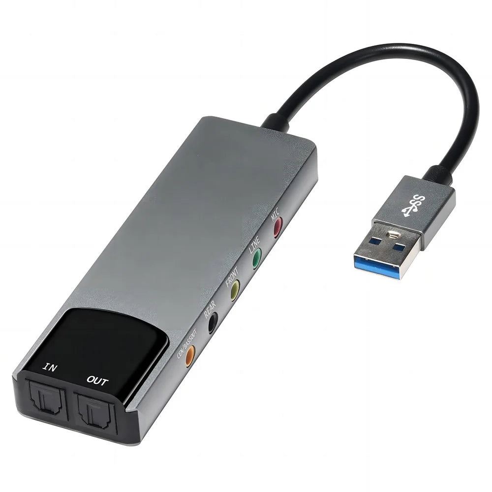 HY-601 6 In 1 USB Multifunction Sound Card USB + 3.5mm Audio + 7.1 Channel / Optical Fiber - Grey - 1