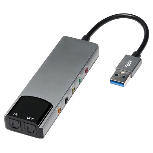 HY-601 6 In 1 USB Multifunction Sound Card USB + 3.5mm Audio + 7.1 Channel / Optical Fiber - Grey - 1