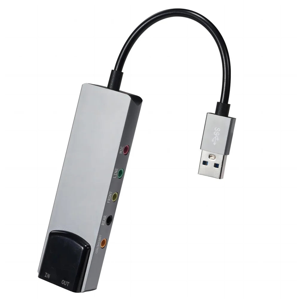 HY-601 6 In 1 USB Multifunction Sound Card USB + 3.5mm Audio + 7.1 Channel / Optical Fiber - Grey - 2