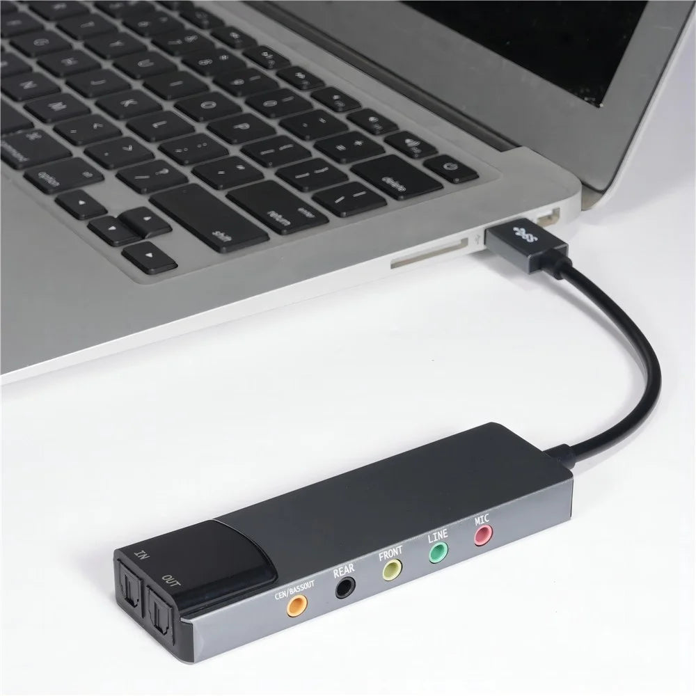 HY-601 6 In 1 USB Multifunction Sound Card USB + 3.5mm Audio + 7.1 Channel / Optical Fiber - Grey - 4