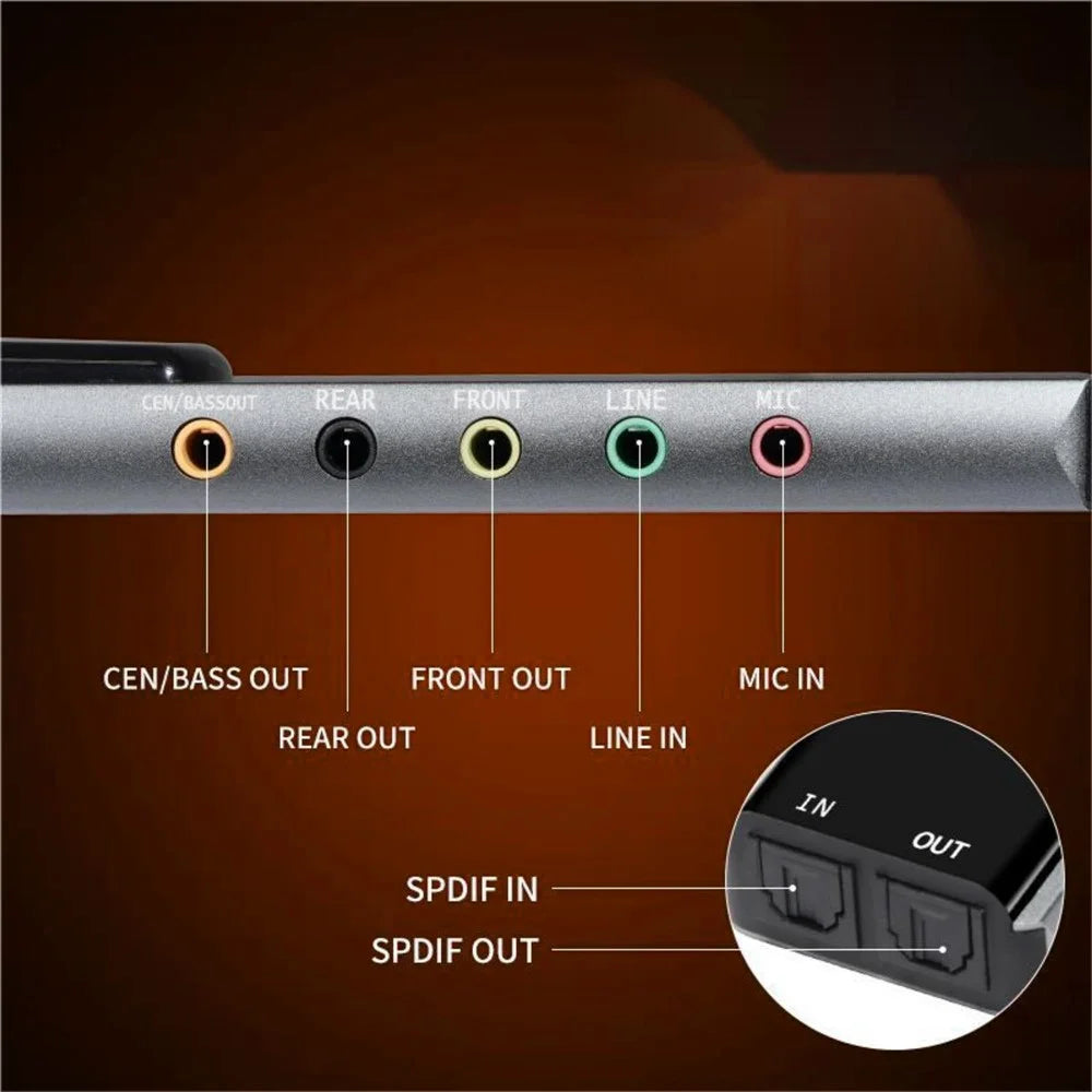 HY-601 6 In 1 USB Multifunction Sound Card USB + 3.5mm Audio + 7.1 Channel / Optical Fiber - Grey - 5
