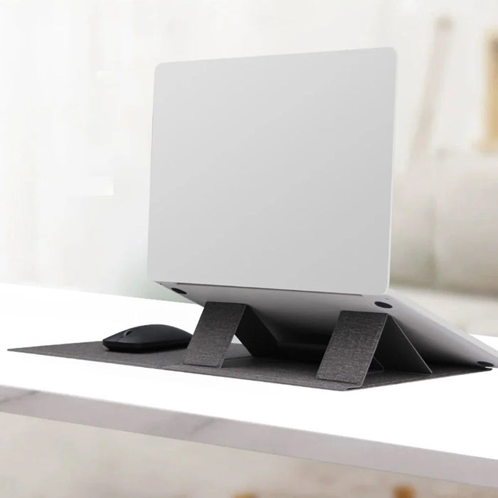 1020 Multifunctional Integrated PU Leather Mouse Pad Laptop Stand Mount Holder Mousepad Desk Mat - Grey - 3