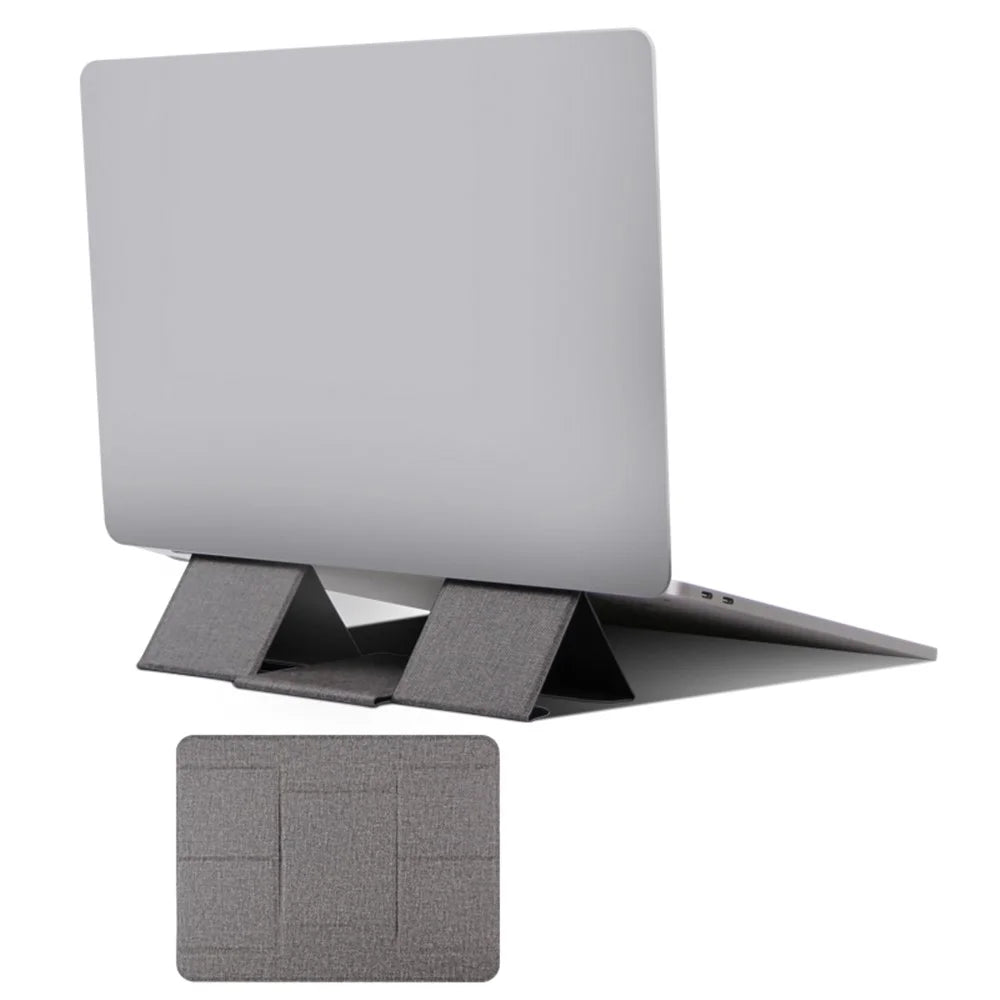 1124 Foldable PU Leather+Magnet Laptop Stand Mount Holder Notebook Computer Riser Bracket - Dark Grey - 1
