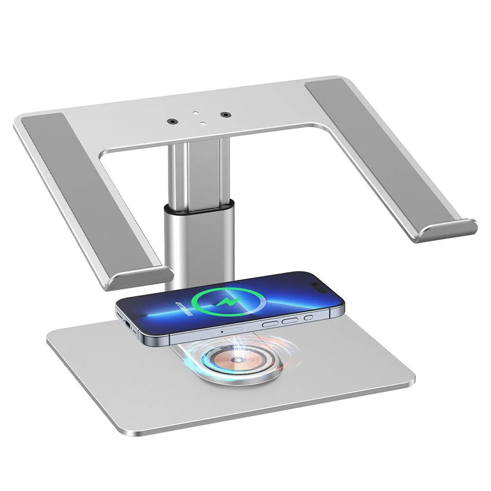 E7BW 15W Wireless Charger Aluminum Alloy Desktop Stand Laptop Riser - Silver - 2