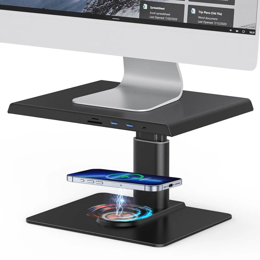 Z10Q Aluminum Alloy Computer Monitor Stand Riser USB Hub Docking Station Wireless Charger - 2