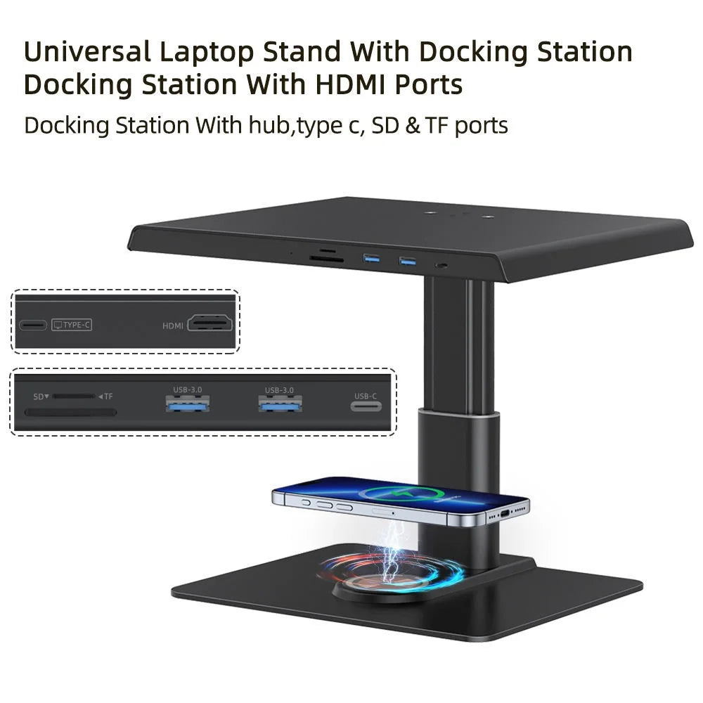 Z10Q Aluminum Alloy Computer Monitor Stand Riser USB Hub Docking Station Wireless Charger - 3