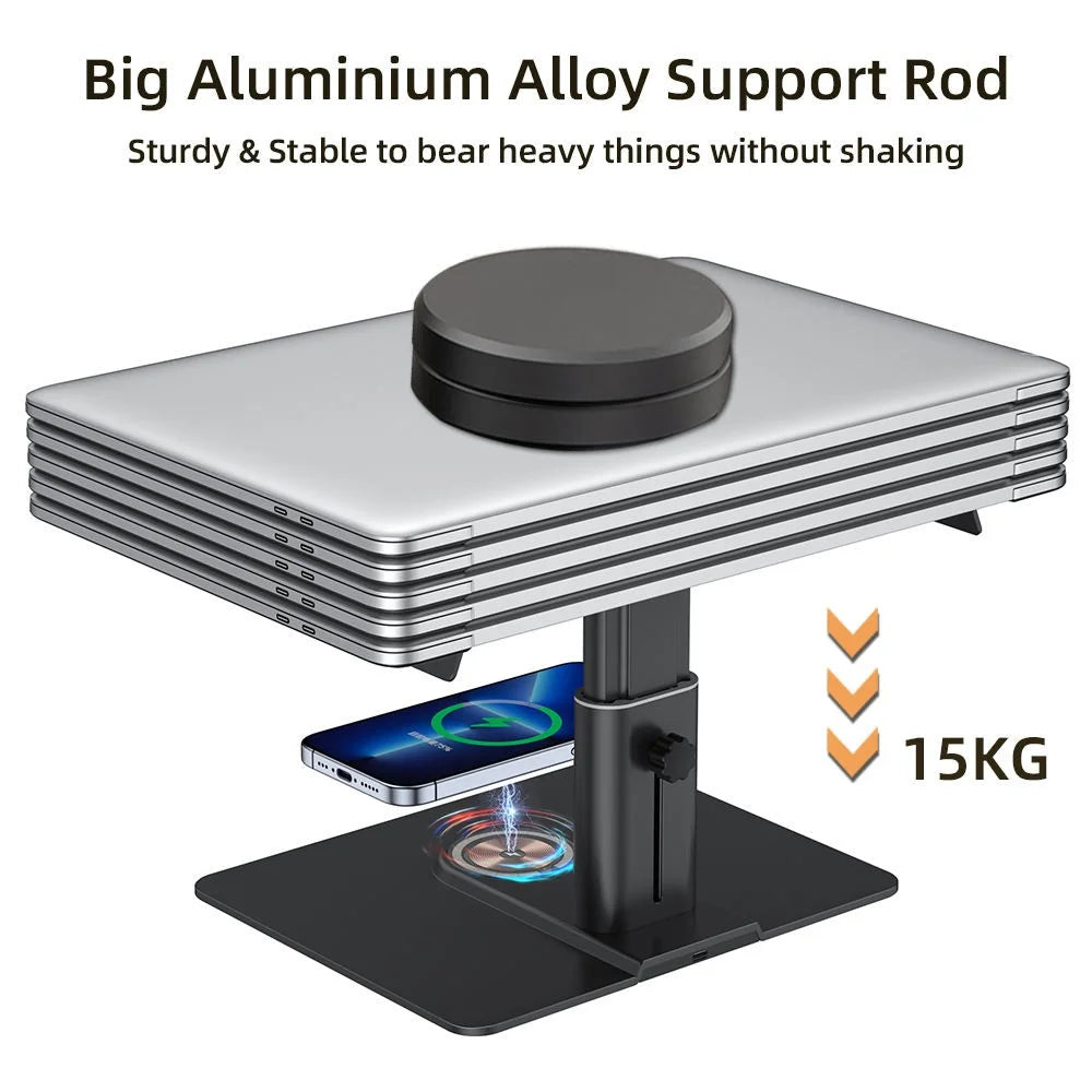 Z10Q Aluminum Alloy Computer Monitor Stand Riser USB Hub Docking Station Wireless Charger - 4