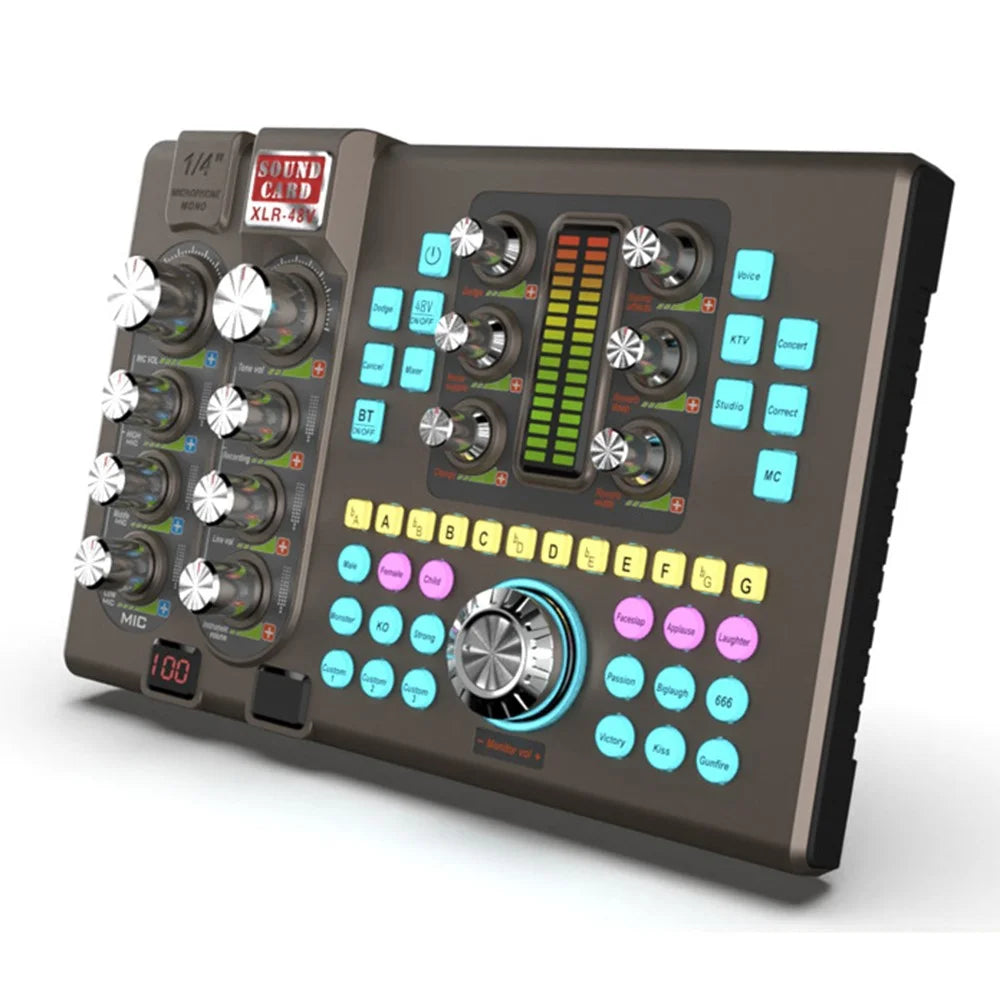 K380 48V Sound Card External Audio Mixer Live Broadcast Sound Card Audio Interface - 1