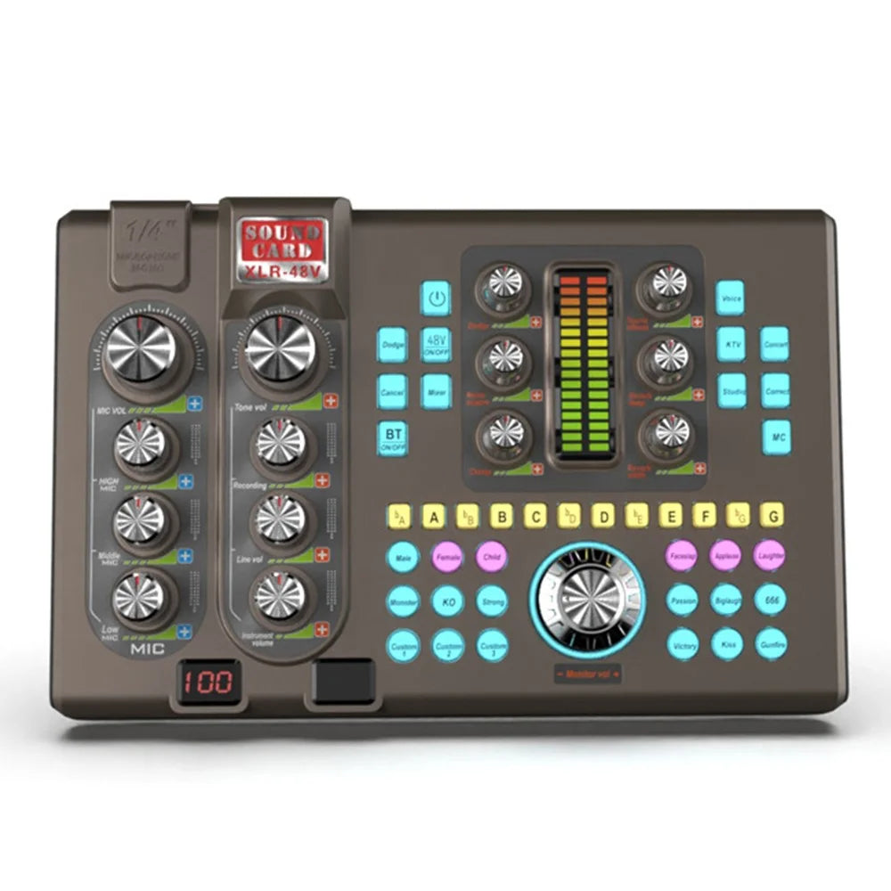 K380 48V Sound Card External Audio Mixer Live Broadcast Sound Card Audio Interface - 2