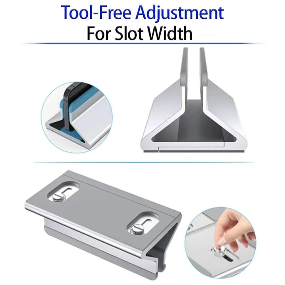 C4 Adjustable Width Single Slot Storage Base for Notebooks and Tablets Aluminum Alloy Desk Stand - Silver - 4