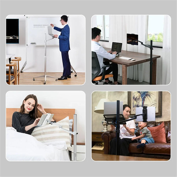 UP-9L Dual Arm Lifting Floor Stand with Wheels for Smartphone / Tablet / Laptop - Silver - 2