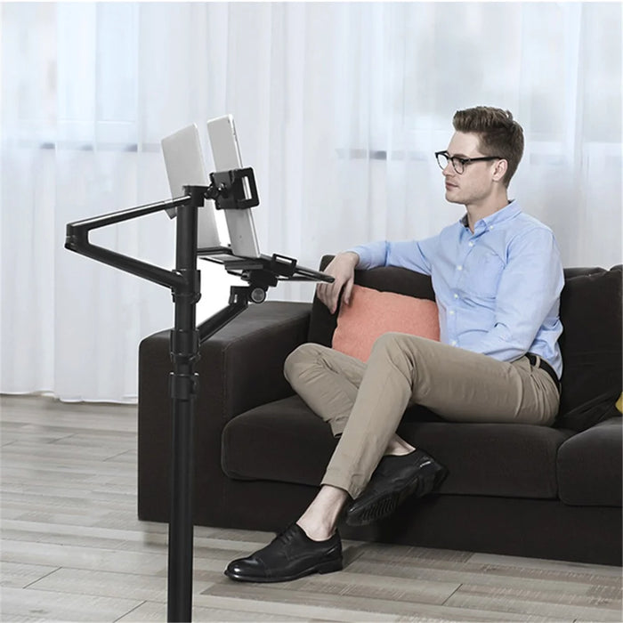 UP-9L Dual Arm Lifting Floor Stand with Wheels for Smartphone / Tablet / Laptop - Silver - 3